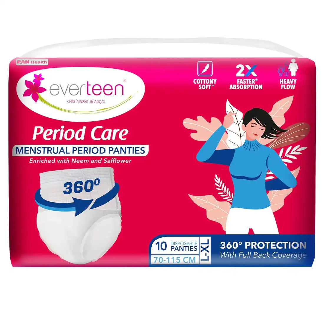 Subscribe to everteen Period Care Disposable Period Panties L-XL (70-115 cm) 10N - 360° Protection, Soft, With Neem, Safflower