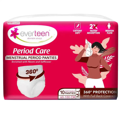 Subscribe to everteen Period Care Disposable Period Panties M-L (60-100 cm) 10N - 360° Protection, Soft, With Neem, Safflower