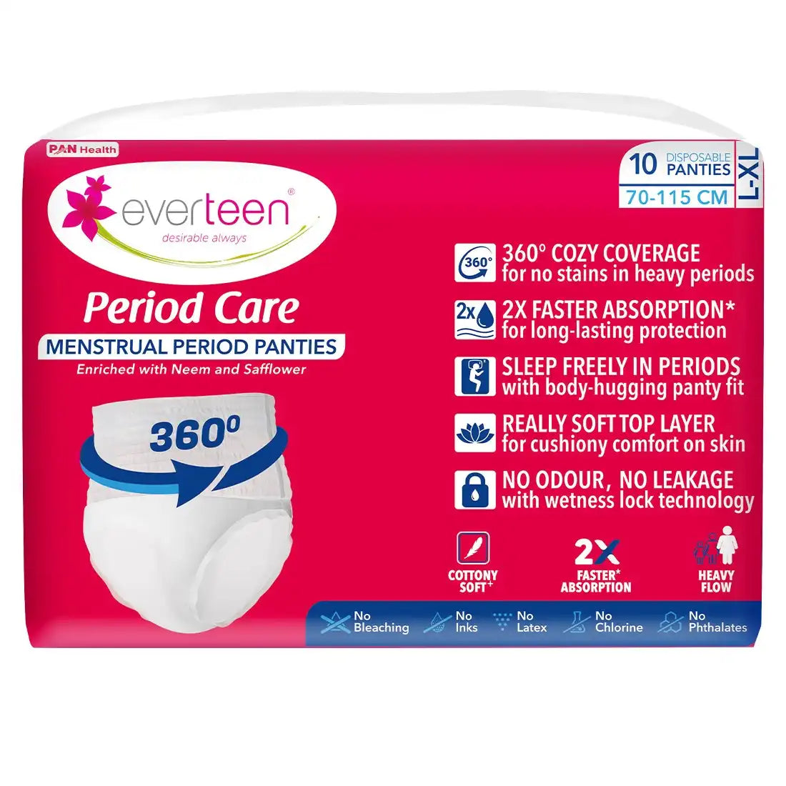 Subscribe to everteen Period Care Disposable Period Panties L-XL (70-115 cm) 10N - 360° Protection, Soft, With Neem, Safflower