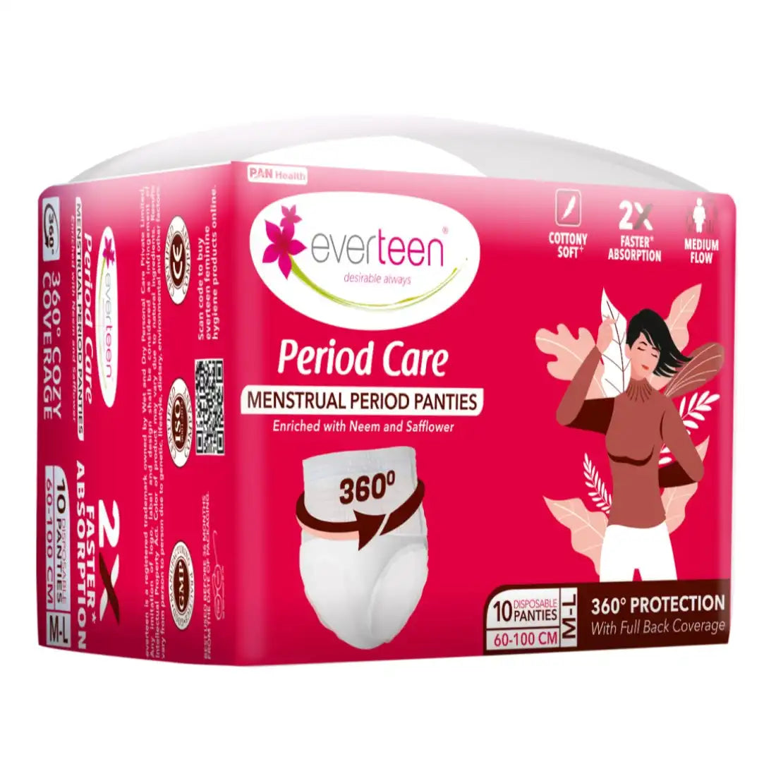 Subscribe to everteen Period Care Disposable Period Panties M-L (60-100 cm) 10N - 360° Protection, Soft, With Neem, Safflower