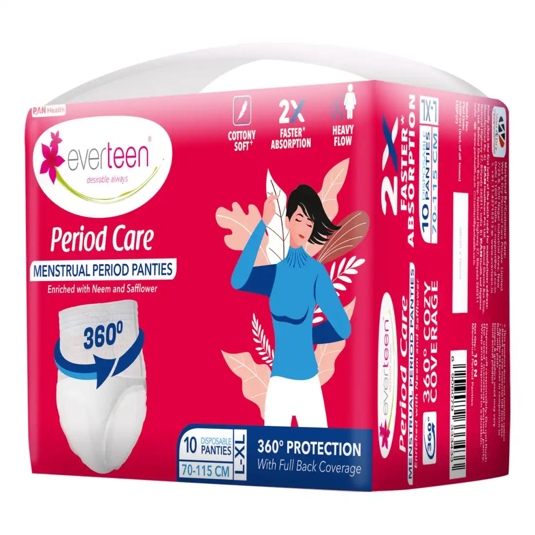 Subscribe to everteen Period Care Disposable Period Panties L-XL (70-115 cm) 10N - 360° Protection, Soft, With Neem, Safflower