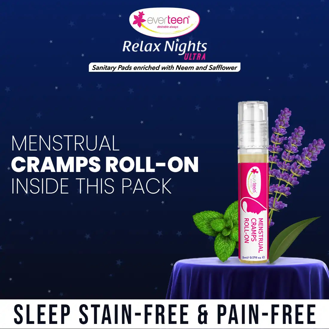 Subscribe to everteen XXL Relax Nights Ultra 40 Sanitary Pads, Free Menstrual Cramps Roll-On