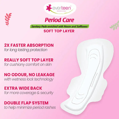 Subscribe to everteen Period Care XXL Soft 40 Sanitary Pads with Double Flaps, Neem, Safflower