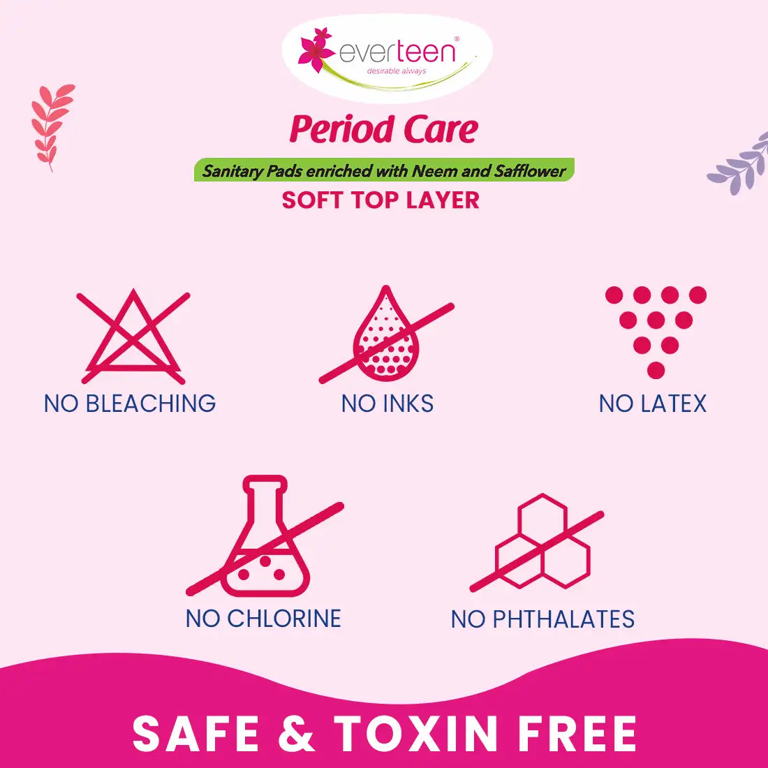 Subscribe to everteen Period Care XXL Soft 40 Sanitary Pads with Double Flaps, Neem, Safflower