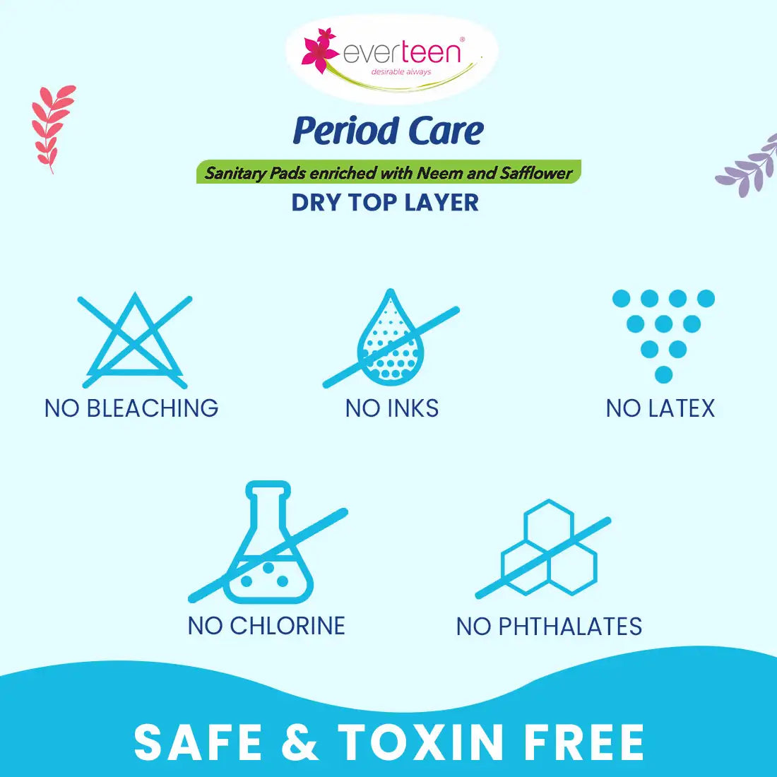 Subscribe to everteen Period Care XXL Dry 40 Sanitary Pads with Double Flaps, Neem, Safflower